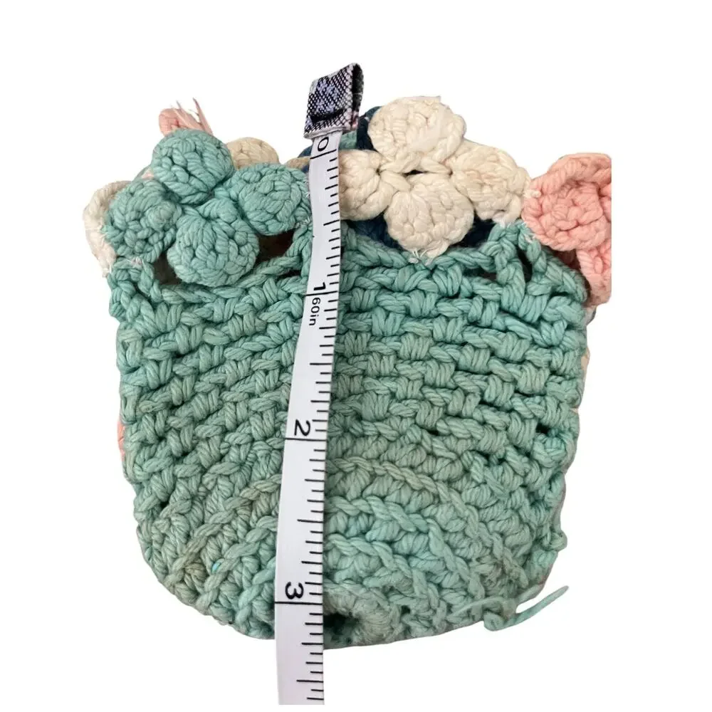 Vintage Set of 3 Crochet Plant Pot Pink Turquoise Holders Shaby Chic Farmhouse